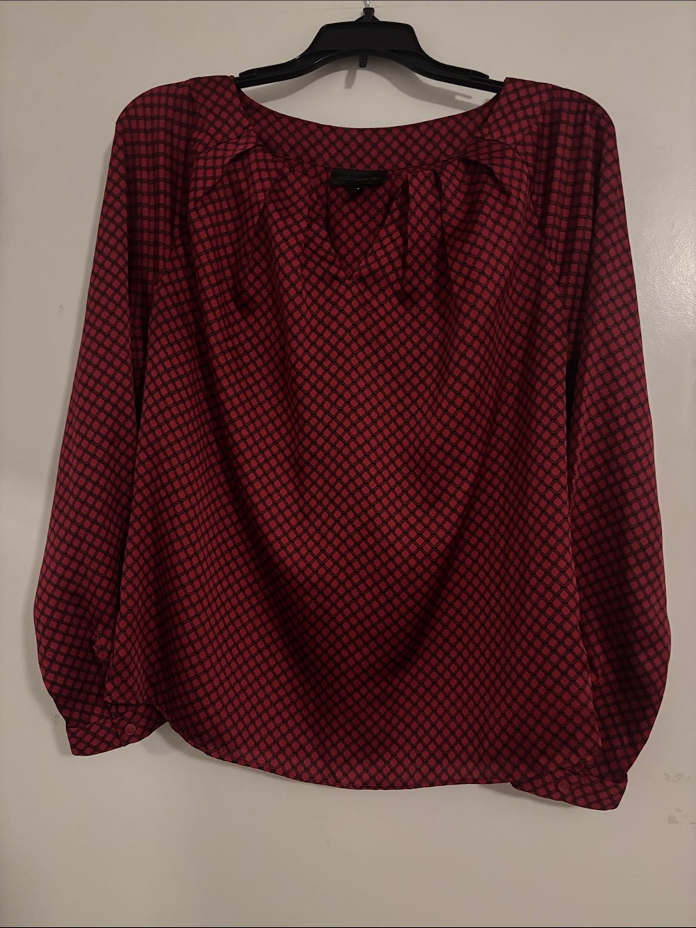 Worthington Red and Black Geometric Long-Sleeve Blouse
